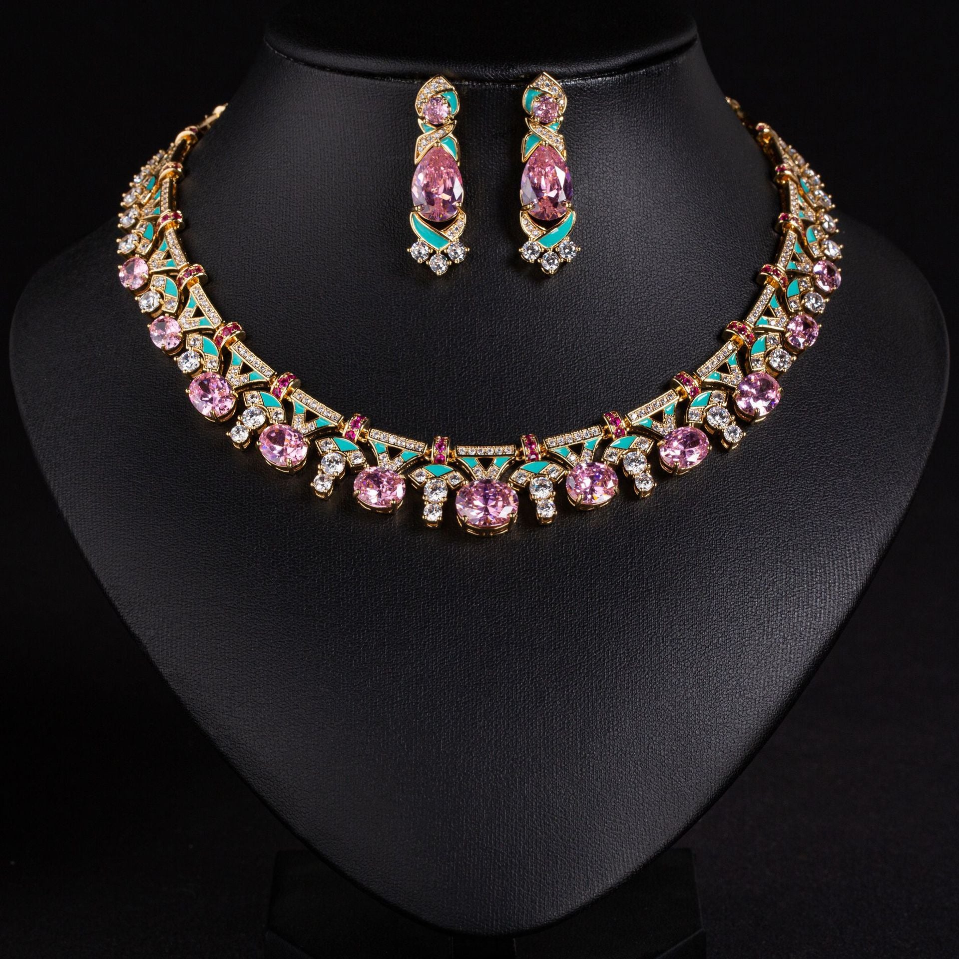 Cross-Border Same Style Necklace Irregular Pink Gem Luxurious Oil Drip Craft High-End Feel Women's Evening Collarbone Chain Jewelry for Women