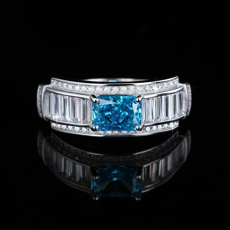 S925 Sterling Silver Ice Flower Cut Sapphire Ring Fine Craftsmanship Princess Cut Paraiba Zircon Ring for Women