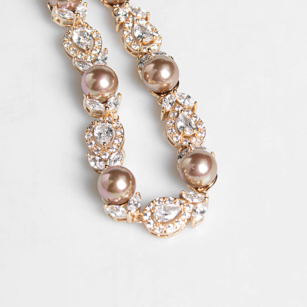 Korean Style Wedding Luxurious Pearl Necklace Earrings Set Full Diamond AAA Zircon Banquet Exquisite Accessories Bride Jewelry