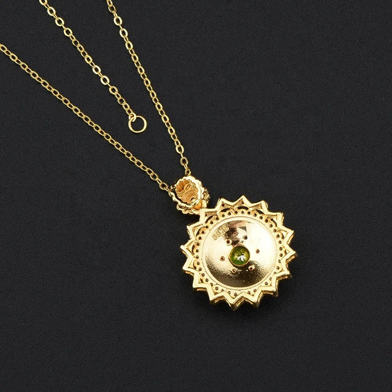 925 Sterling Silver Gold-Plated Gemstone Sunflower Vintage Necklace Cross-Border Women's Personality Temperament Collarbone Chain Necklace