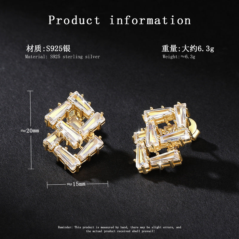 New In-Stock Zircon Geometric Earrings Necklace Set High-End Fashion Versatile Square Earrings Necklace