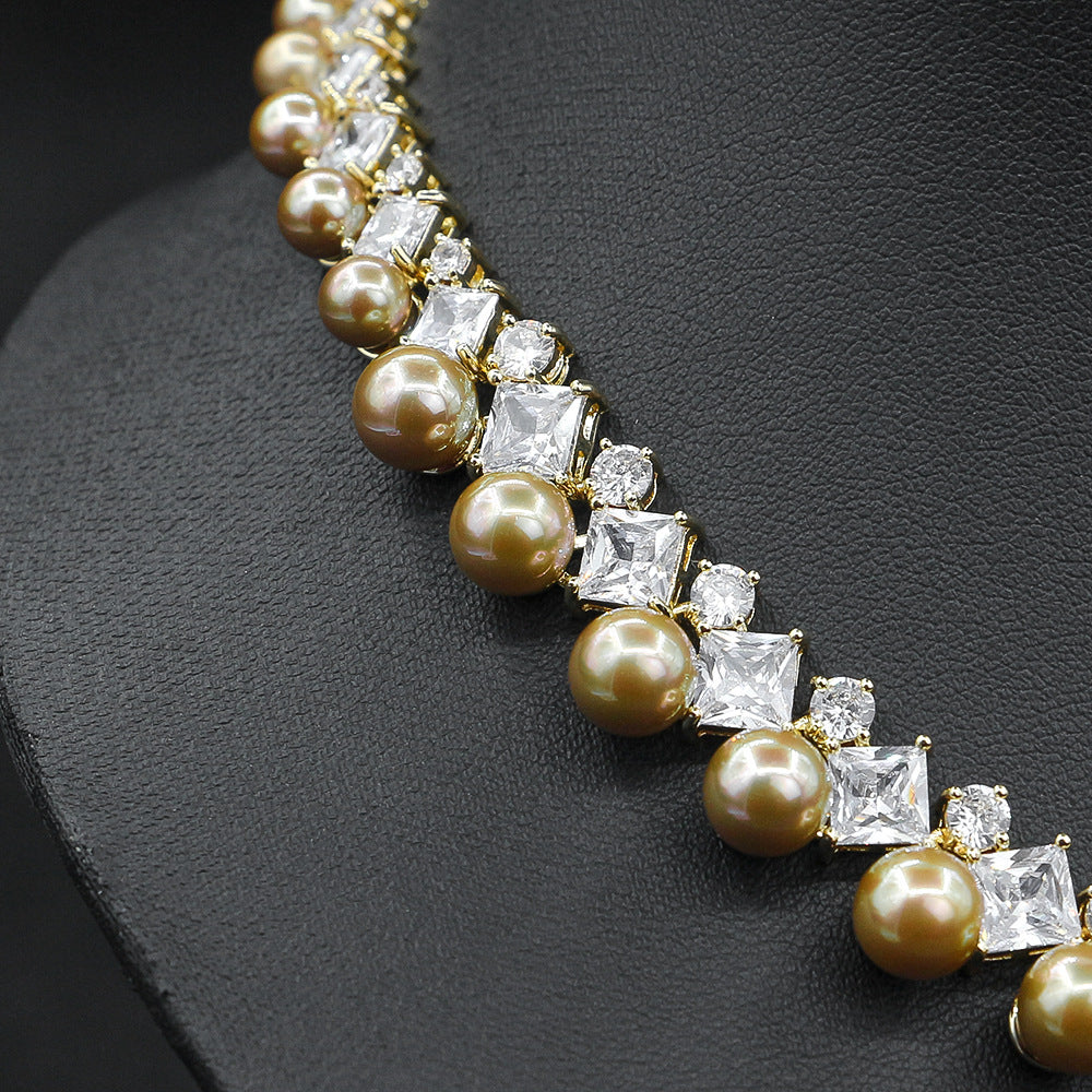 European and American Fashion Versatile Wedding Jewelry Pearl Necklace Earring Set Elegant Women's Collarbone Chain Tassel Earrings