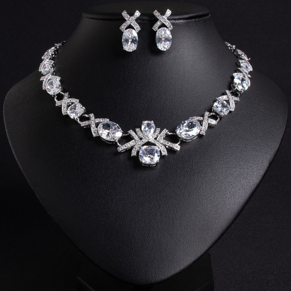 Cross-Border Jewelry Set Accessories High-End Necklace Zircon Set Luxurious Banquet Costume Necklace Set Accessories for Women
