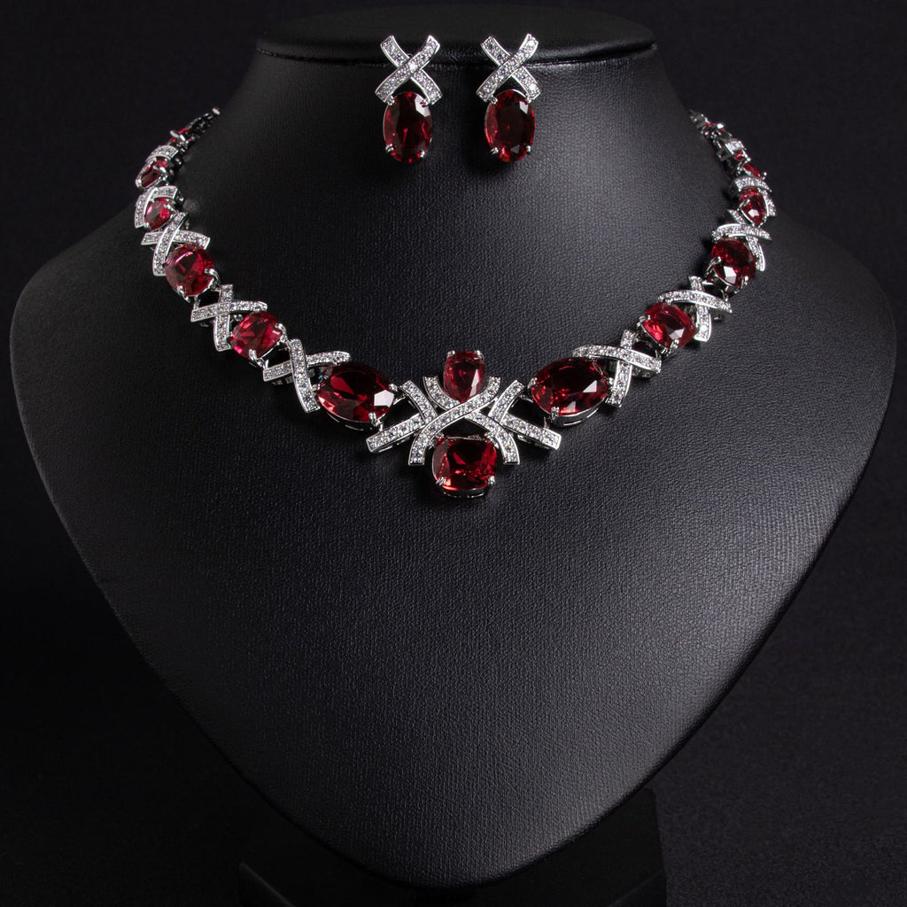 Cross-Border Jewelry Set Accessories High-End Necklace Zircon Set Luxurious Banquet Costume Necklace Set Accessories for Women