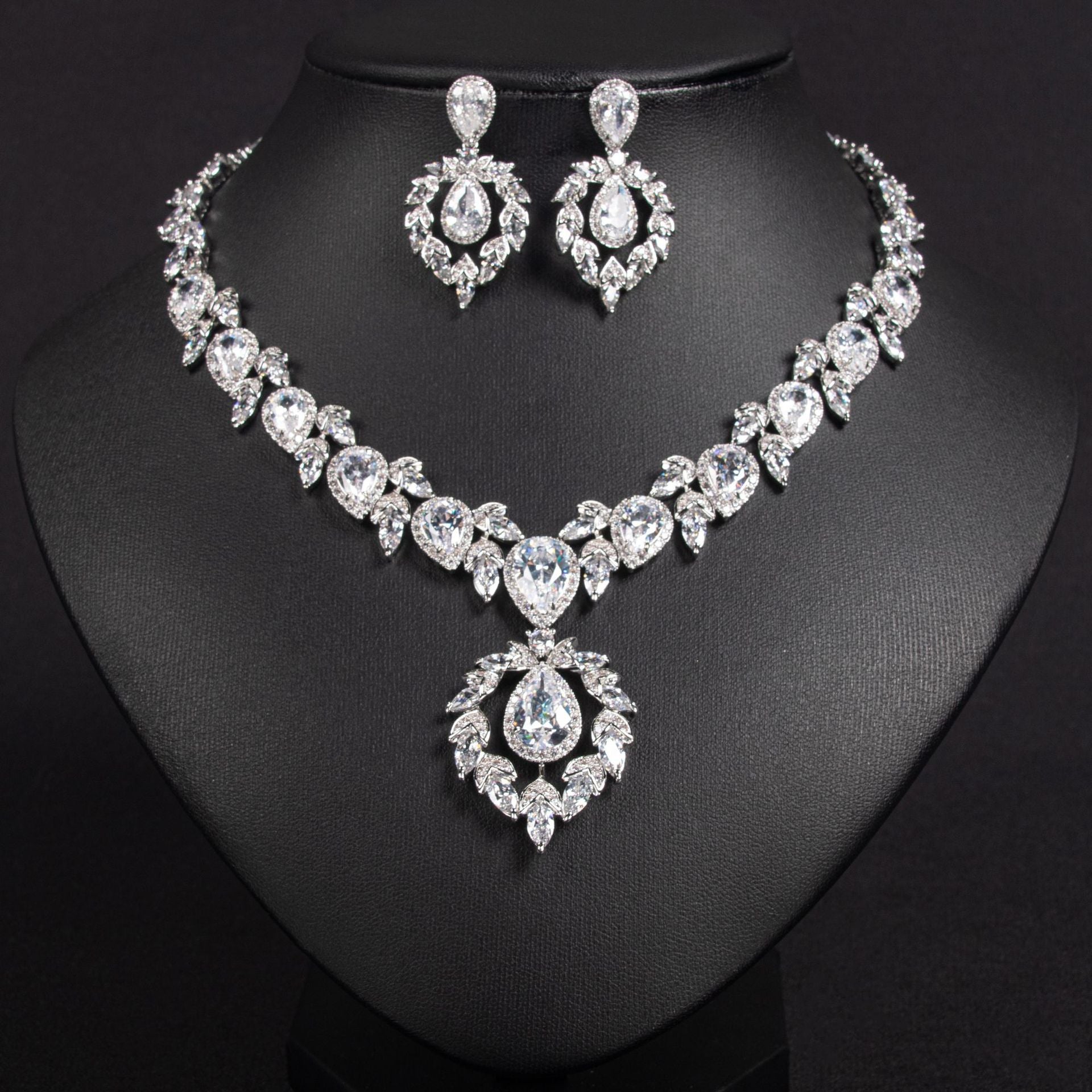 Bridal Dress Jewelry Set Zircon Water Drop Inlaid Multi-color Matching Middle Eastern Jewelry Necklace Earrings Jewelry
