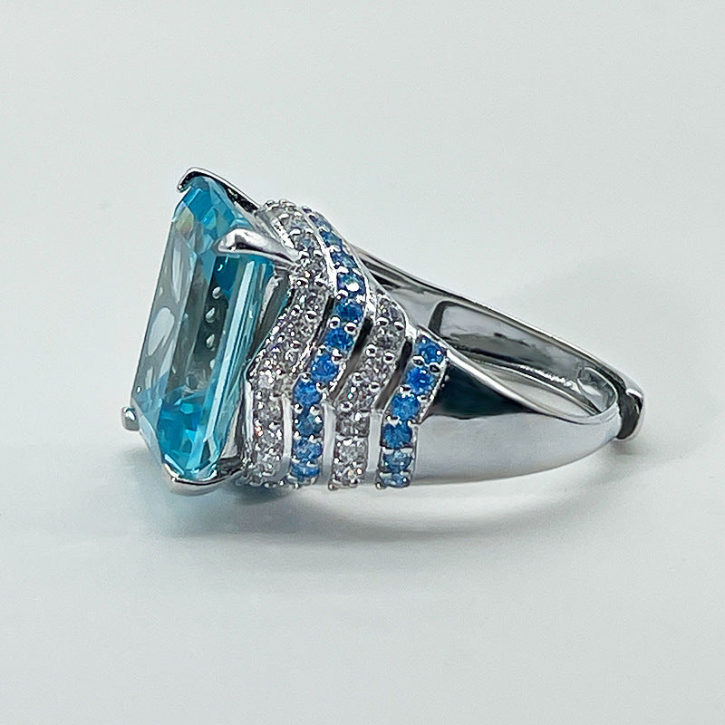 Sterling Silver 925 Large Luxury Diamond Zirconia Sapphire Ring Women's Sapphire Ring