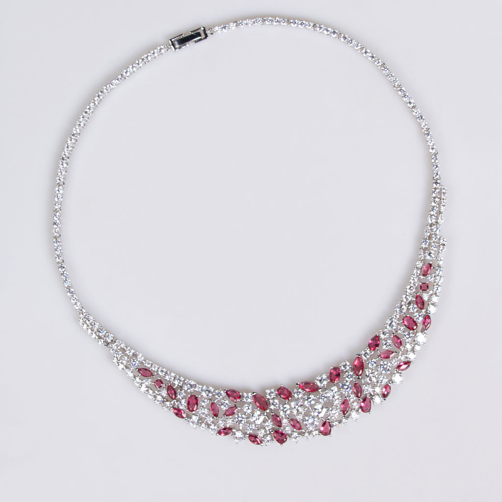 European and American INS Hip-Hop New Luxury Elegant Simple Sparkling High-Grade Zircon Bridal Jewelry Necklace Earring Set