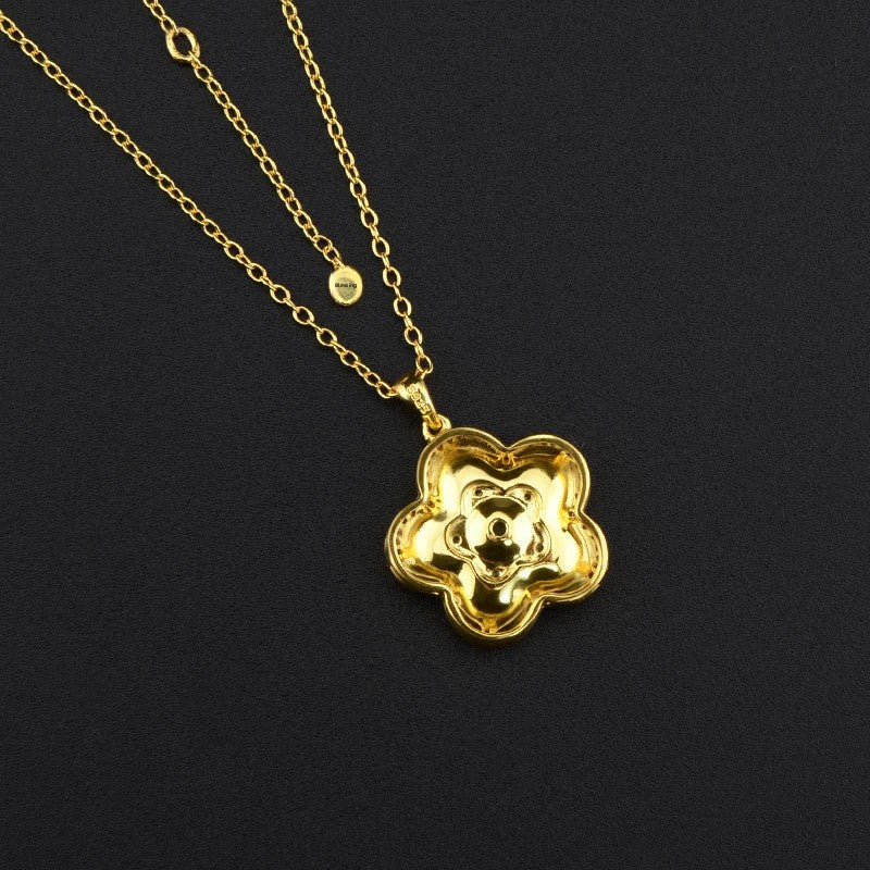 Italian Brushed Craft 925 Necklace Accessories for Women Fashion Trend Gemstone Inlaid Personalized Flower Gift Necklace