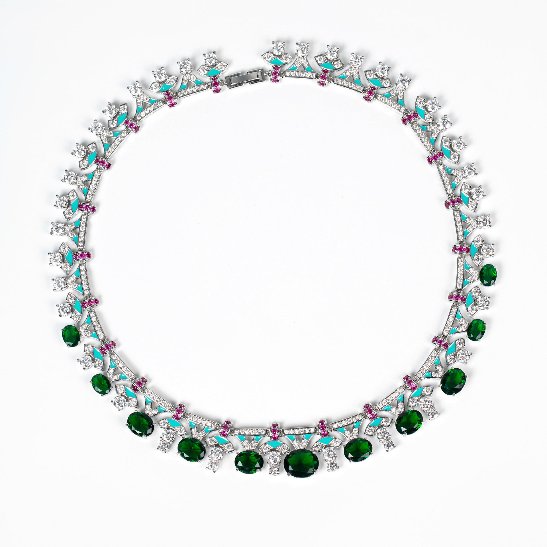 Cross-Border Same Style Necklace Irregular Pink Gem Luxurious Oil Drip Craft High-End Feel Women's Evening Collarbone Chain Jewelry for Women