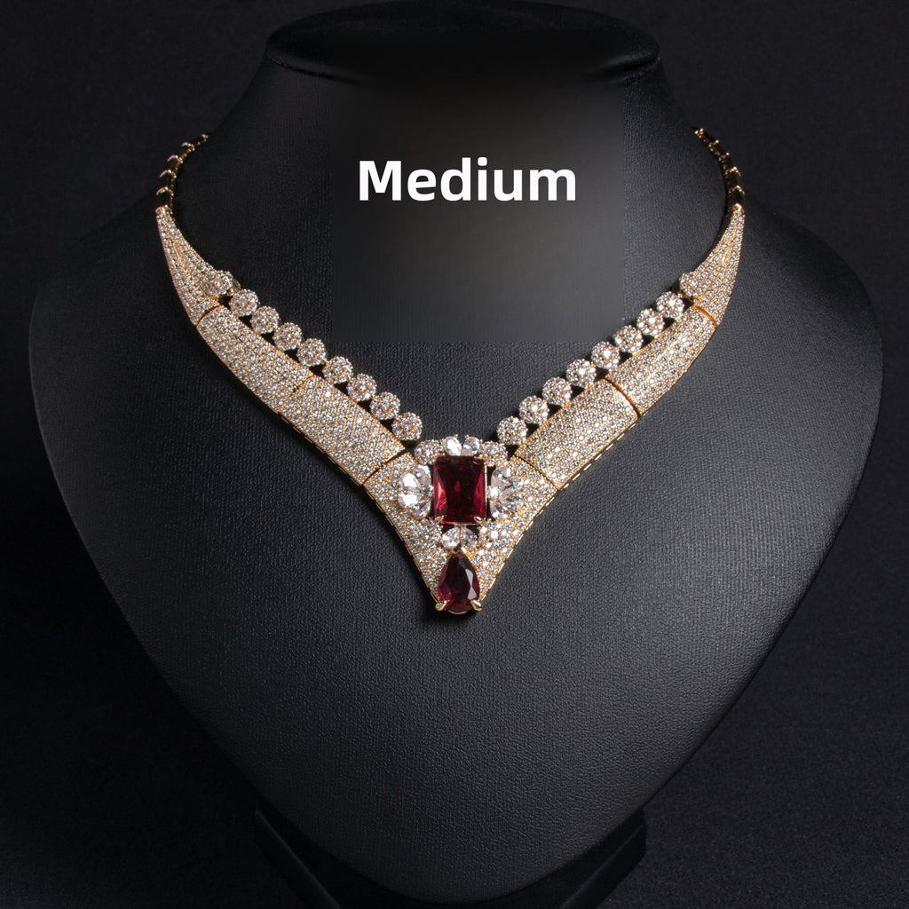European and American Retro High-Grade Zircon Necklace Earrings Set Summer Fashion Water Drop Earrings Bridal Jewelry Accessories