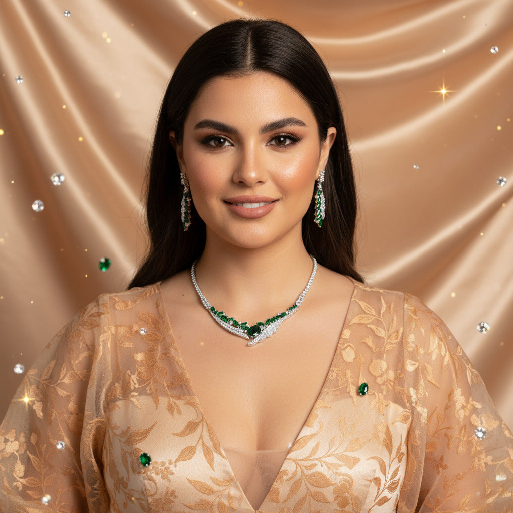 Women's Simple Angel Wings Banquet Zircon Full Diamond Necklace Earrings Pendant Set Bridal Wedding Dress Accessories