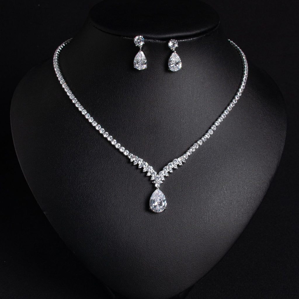 Korean Version Cross-Border Zircon Bridal Necklace Women's Versatile Earring Set Two-Piece Accessories High-Quality Elegant