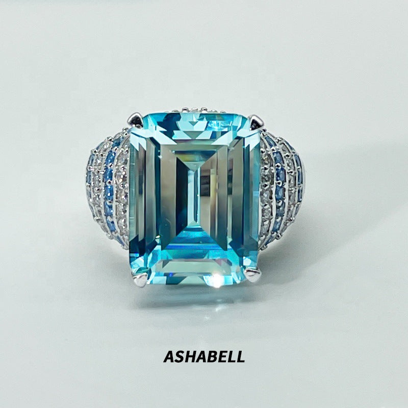 Sterling Silver 925 Large Luxury Diamond Zirconia Sapphire Ring Women's Sapphire Ring
