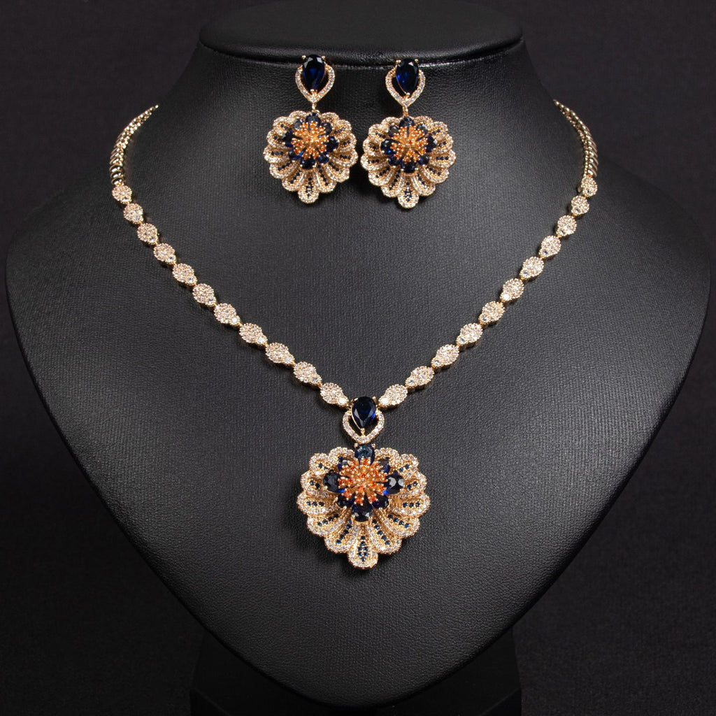 Zircon Flower Wedding Necklace Set Personality Versatile Summer New Bride Accessories Evening Fashion Set Two Pieces