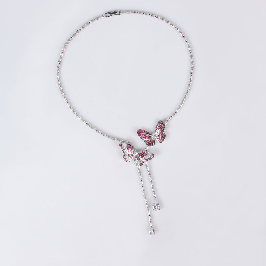 Cross-Border New Little Red Book Super Fairy Butterfly Tassel Necklace Light Luxury Butterfly Fairy Long Earrings Set Wholesale