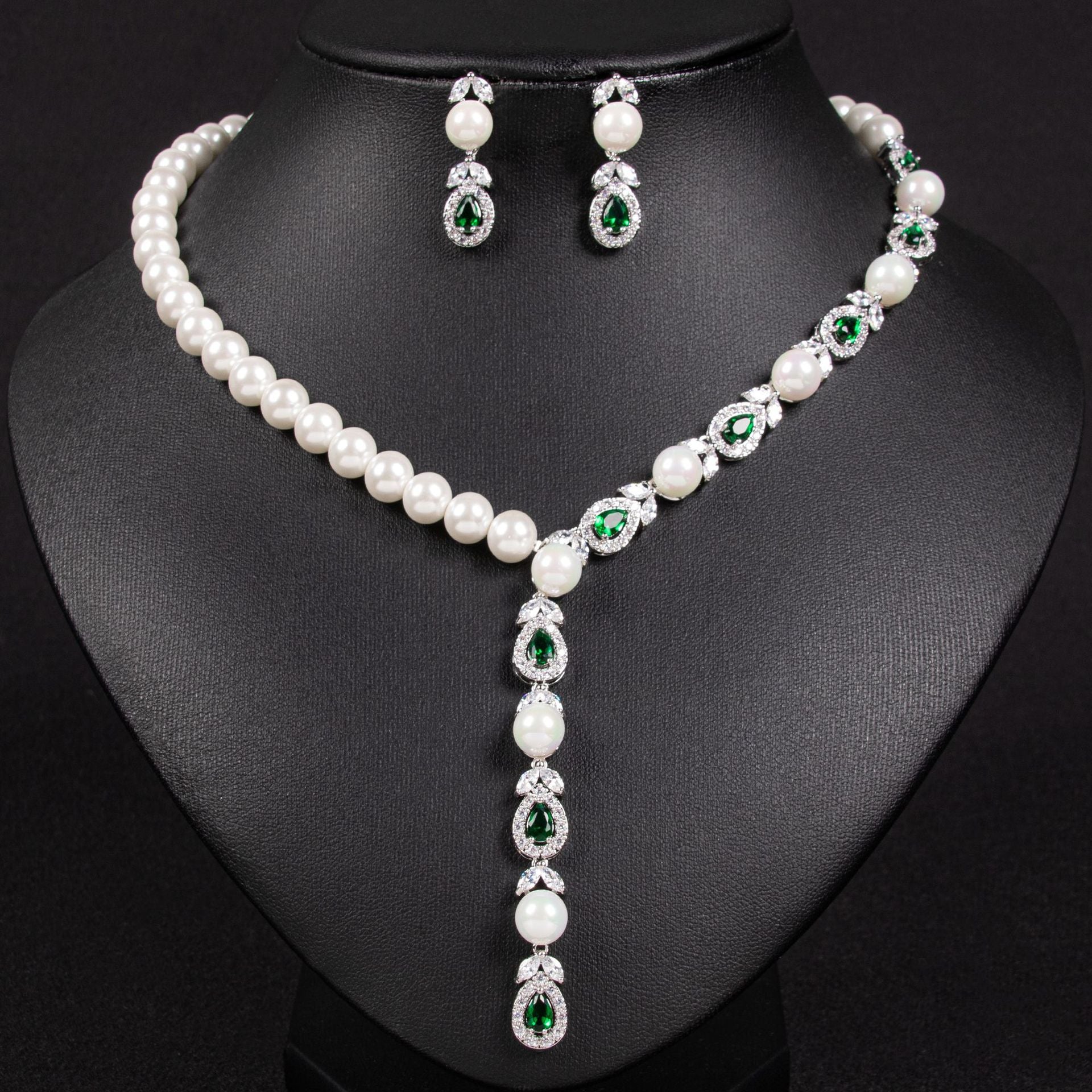 Cross-Border European and American Luxury Pearl Necklace Earrings Set Full Diamond AAA Zircon Banquet Exquisite Accessories Bridal Jewelry
