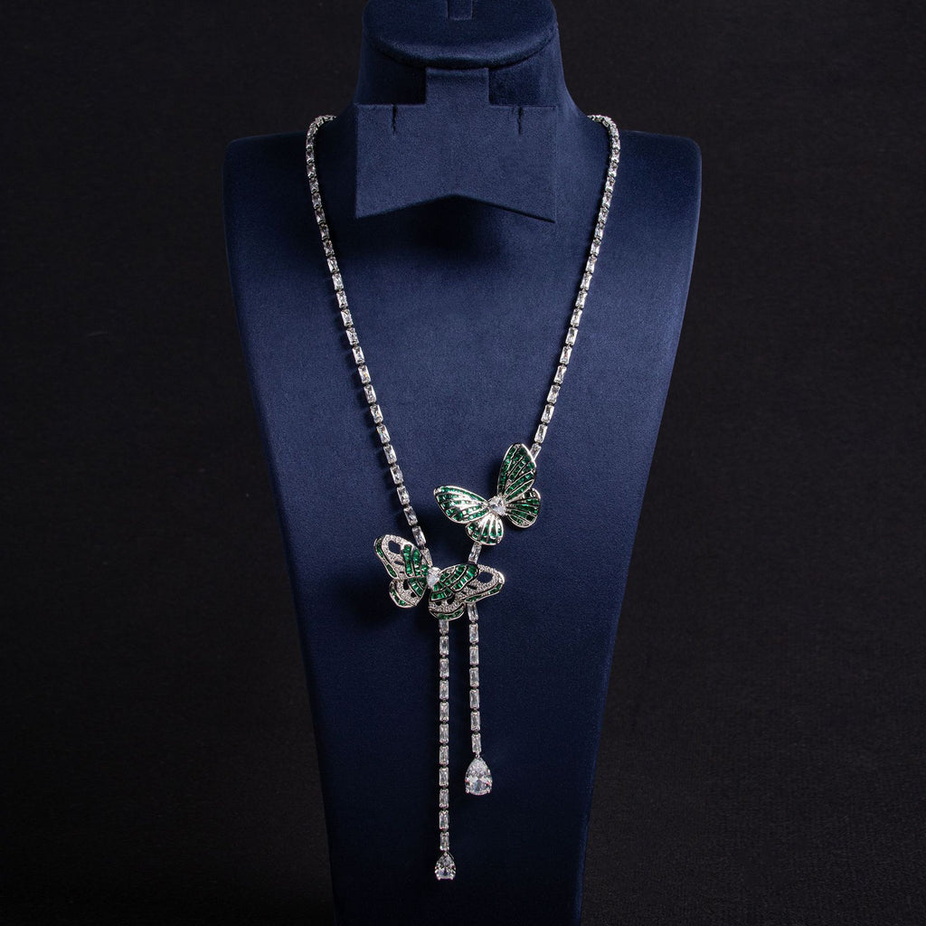 Cross-Border New Little Red Book Super Fairy Butterfly Tassel Necklace Light Luxury Butterfly Fairy Long Earrings Set Wholesale