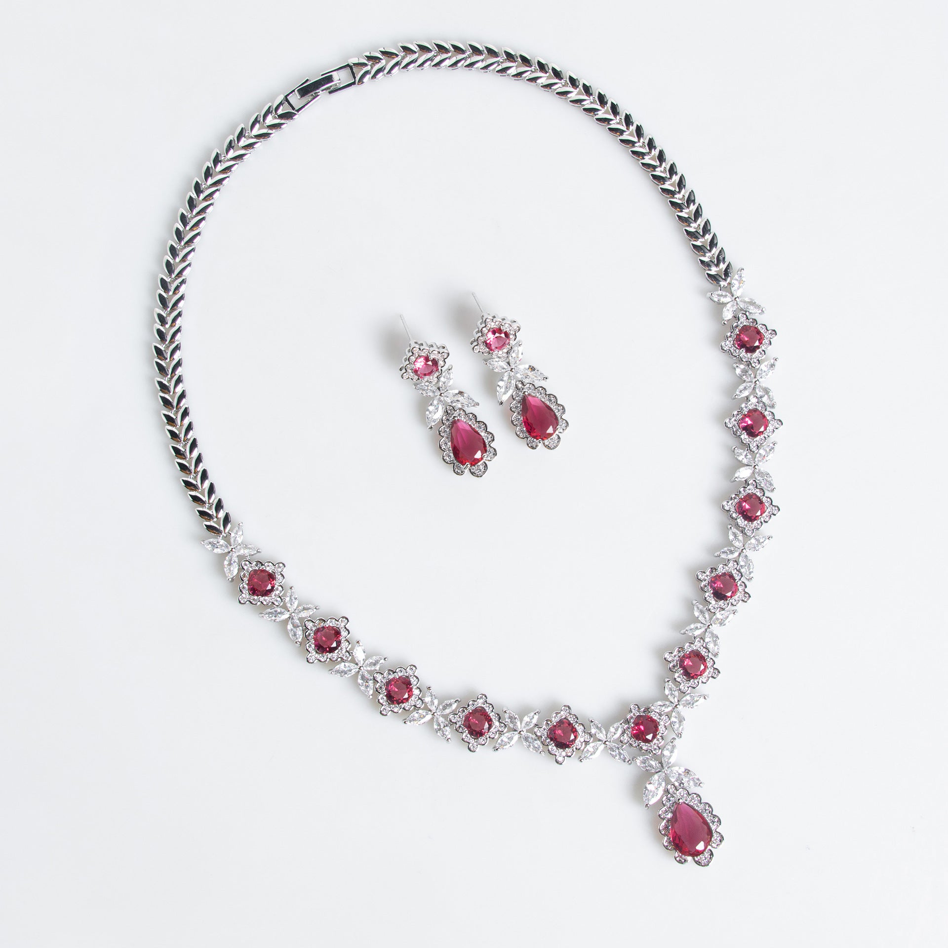 Cross-Border Simple Zircon Necklace Evening Ceremony Jewelry Fashion Luxury Colorful Gemstone Bridal Full Diamond Set Decoration Wholesale