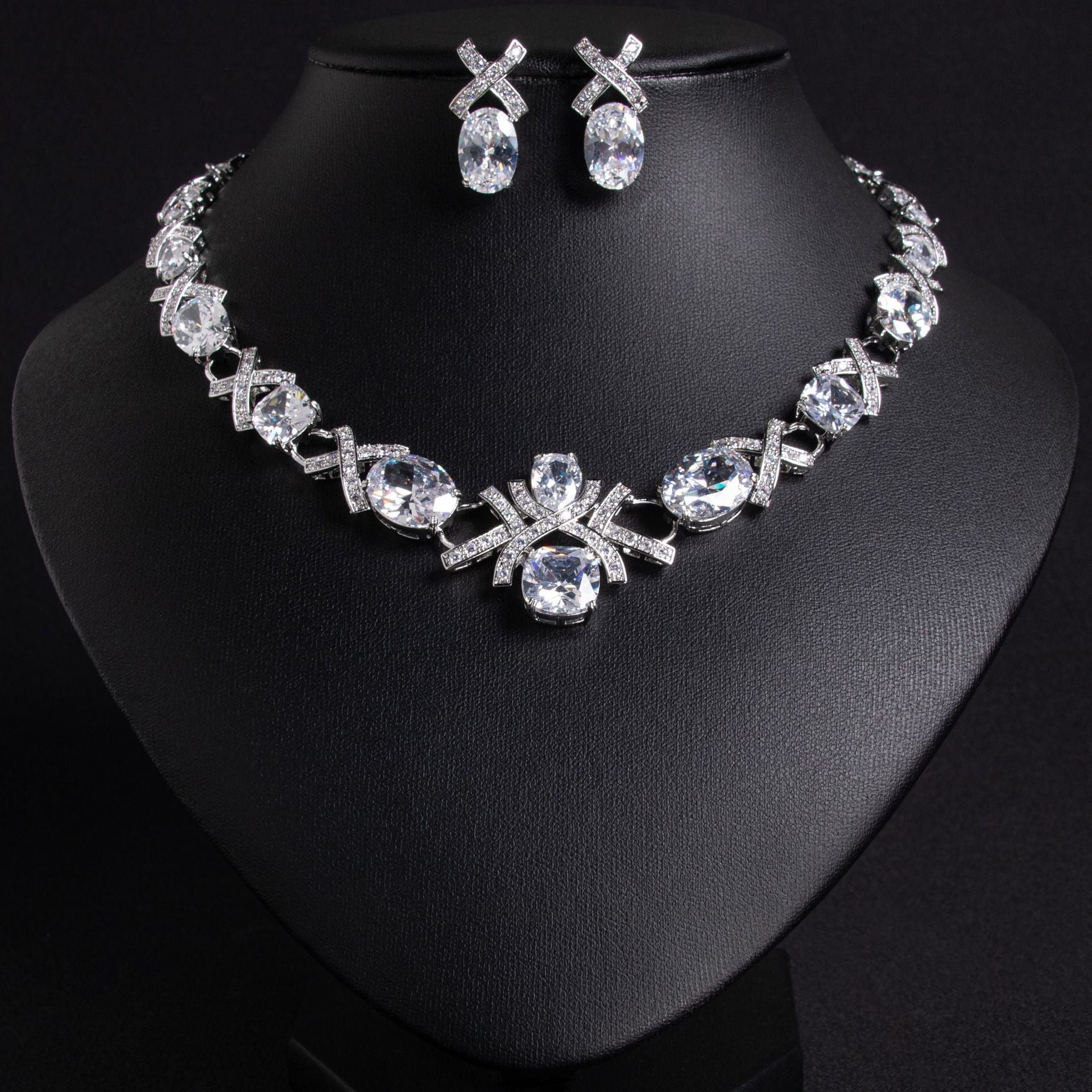 Cross-Border Jewelry Set Accessories High-End Necklace Zircon Set Luxurious Banquet Costume Necklace Set Accessories for Women