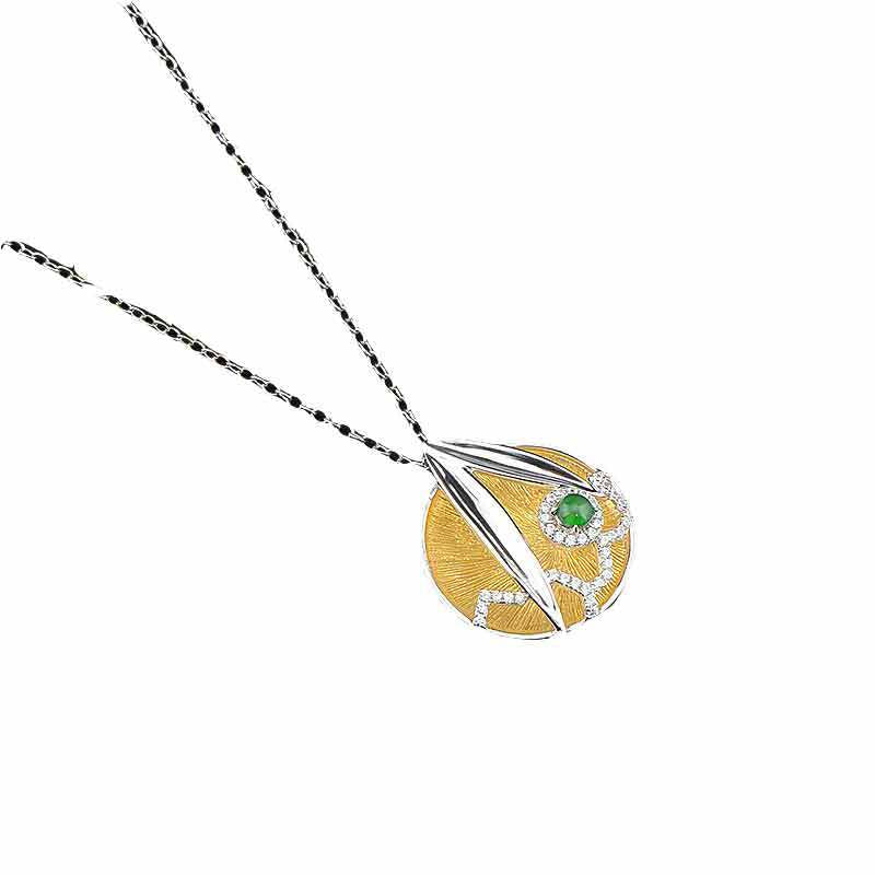 Italian Brushed Craft Vintage Relief 925 Silver Electroplated Silver Pendant Necklace Natural Ice Jade High-end Necklace