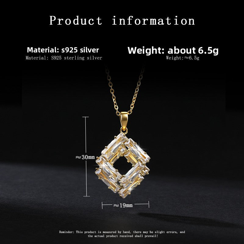 New In-Stock Zircon Geometric Earrings Necklace Set High-End Fashion Versatile Square Earrings Necklace