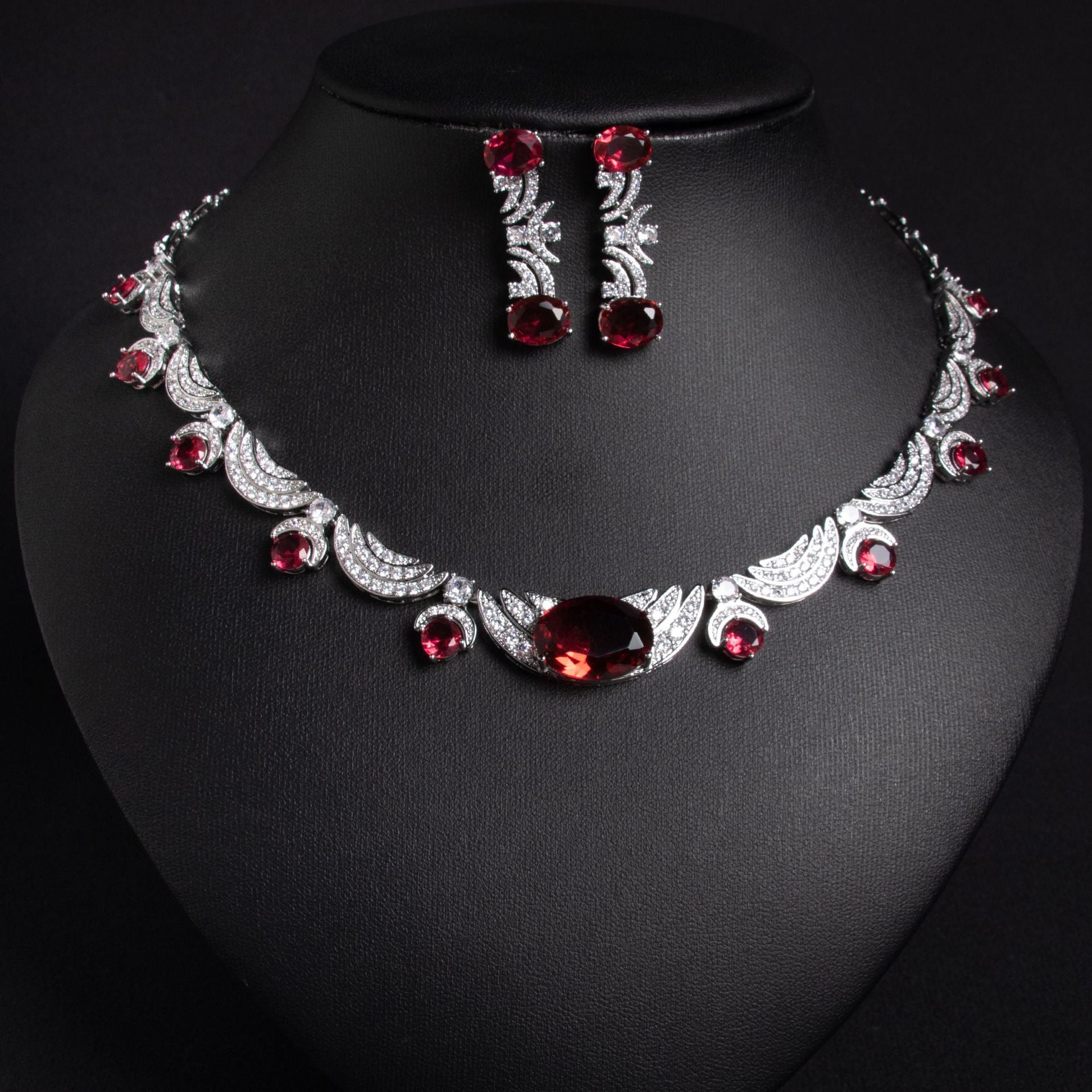 European and American Cross-Border New Zircon Necklace Jewelry for Women High-End Versatile Simple Zircon Necklace and Earring Set