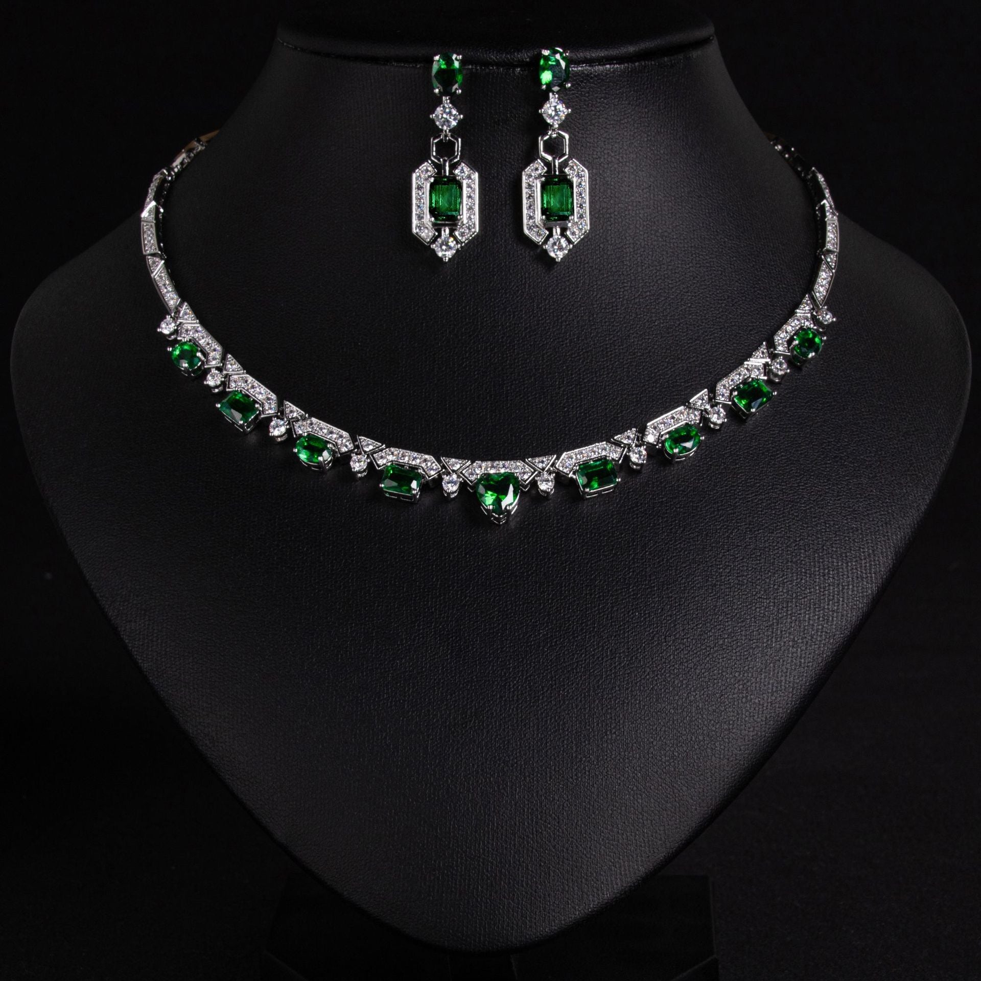European and American Bride Colorful Zircon Necklace and Earrings Two-Piece Set Wedding Dress Versatile Noble Earrings Banquet Chain Set
