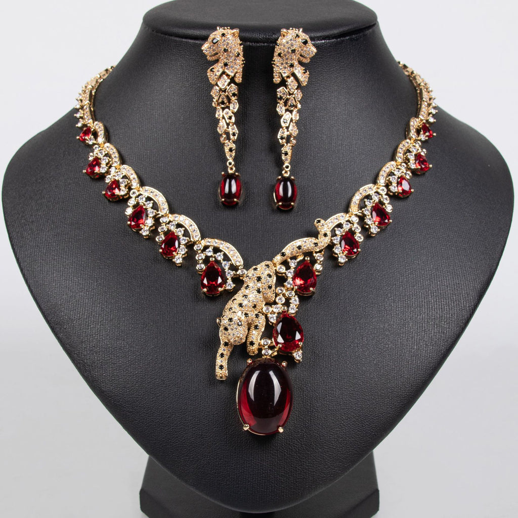 European and American Fashion Exaggerated Leopard Zircon Jewelry Necklace Set Personality Versatile Dress Party Jewelry Necklace