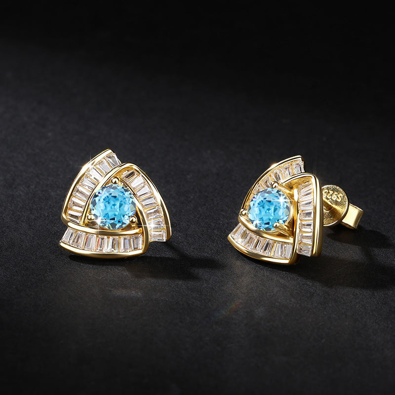 Cross-Border Fashion Elegant Light Luxury Full Diamond Exquisite Element Wind Ice Flower Cut Zircon Earrings Necklace Jewelry Set