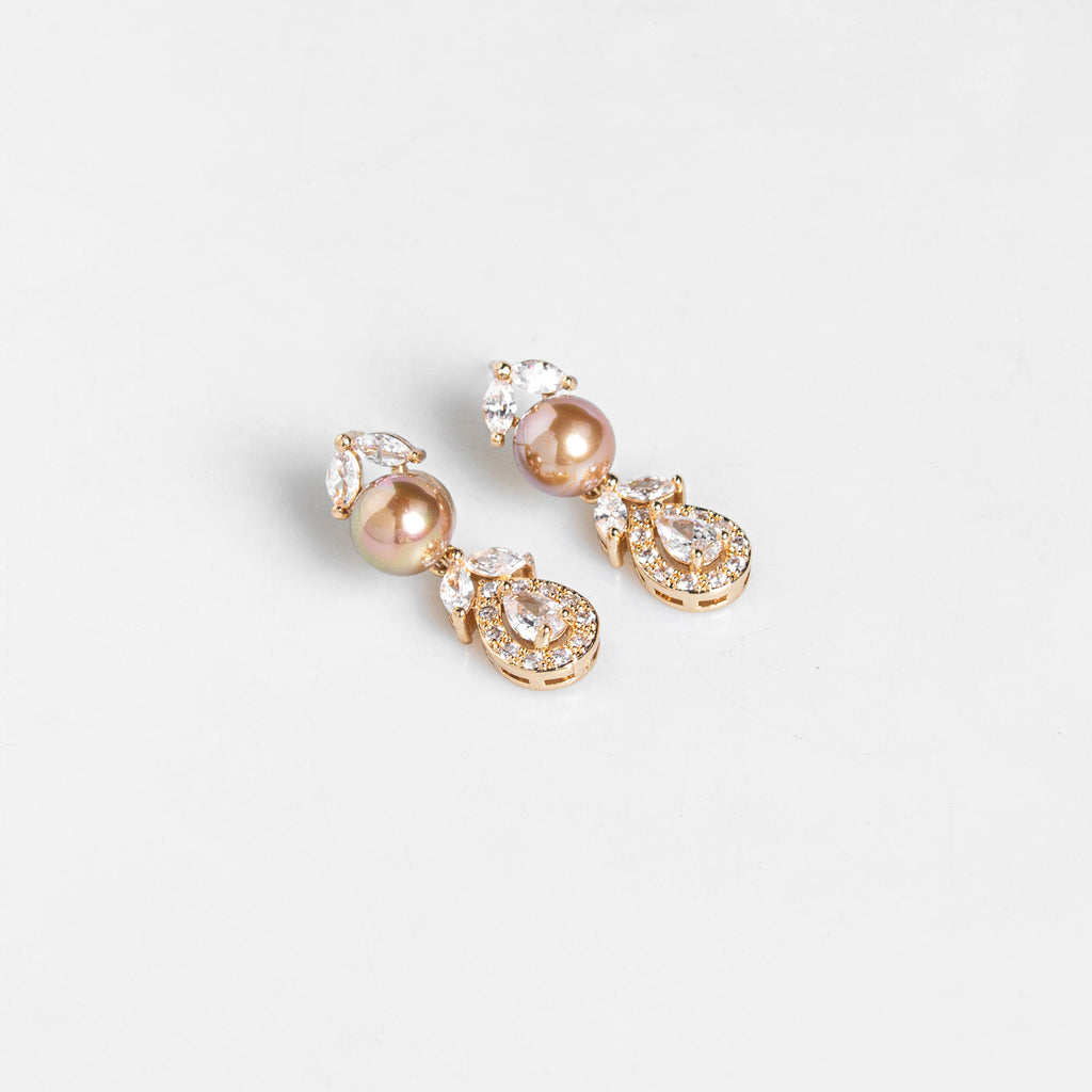 Korean Style Wedding Luxurious Pearl Necklace Earrings Set Full Diamond AAA Zircon Banquet Exquisite Accessories Bride Jewelry