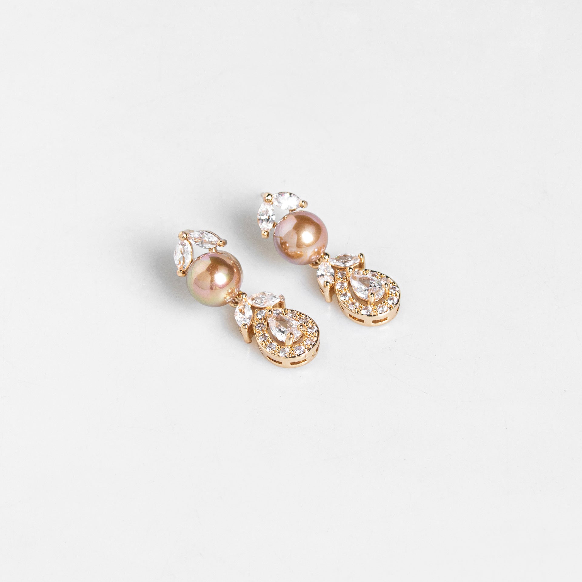 Korean Style Wedding Luxurious Pearl Necklace Earrings Set Full Diamond AAA Zircon Banquet Exquisite Accessories Bride Jewelry