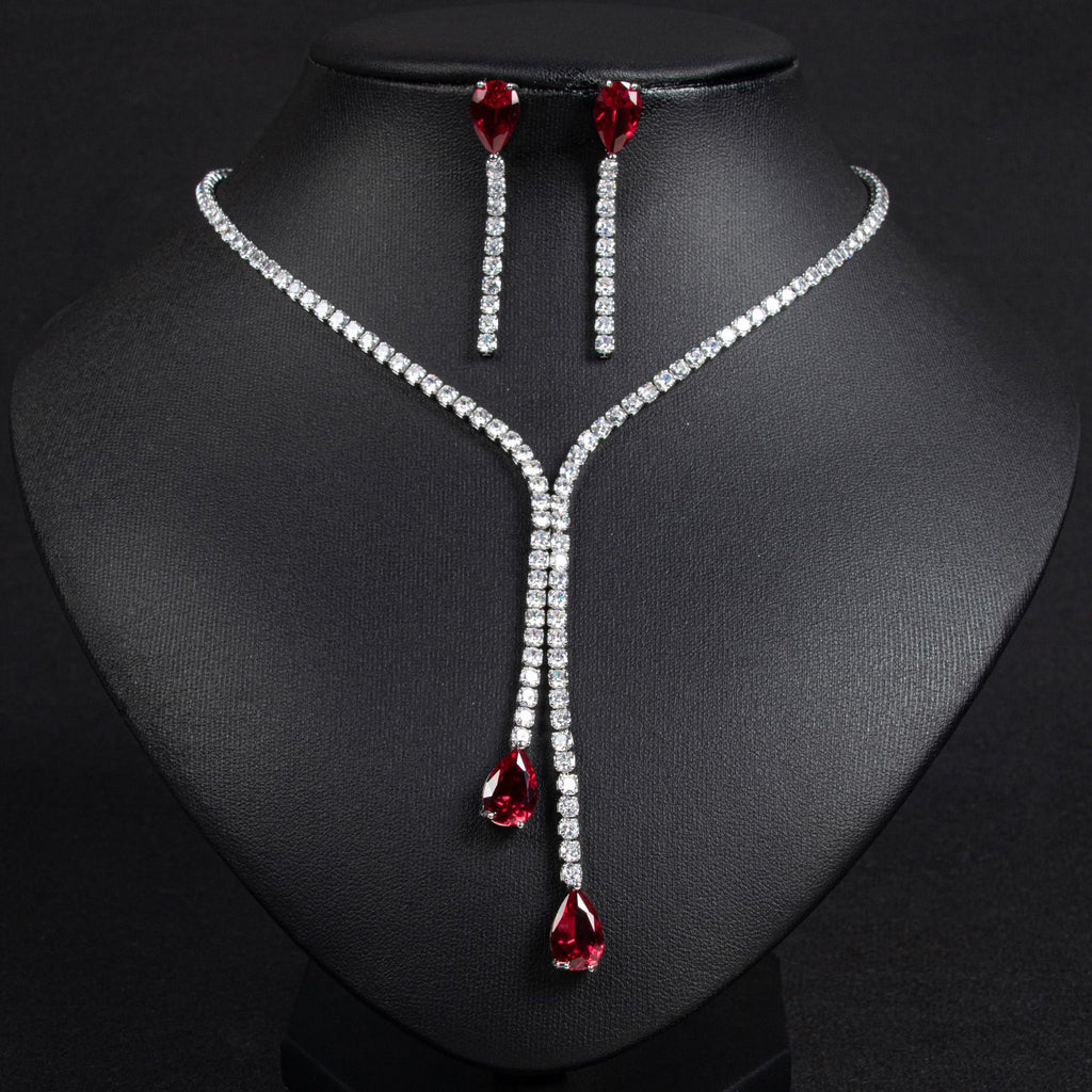 Cross-Border European and American Necklace Summer Women's High-End Light Luxury Water Drop Zircon Necklace Earring Set Natural Zircon Necklace