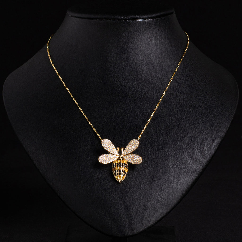Internet Celebrity Hot-Selling Bee Zircon Ring Earrings Necklace Diamond-Studded Bee Pendant Exquisite Personality Sweet Set