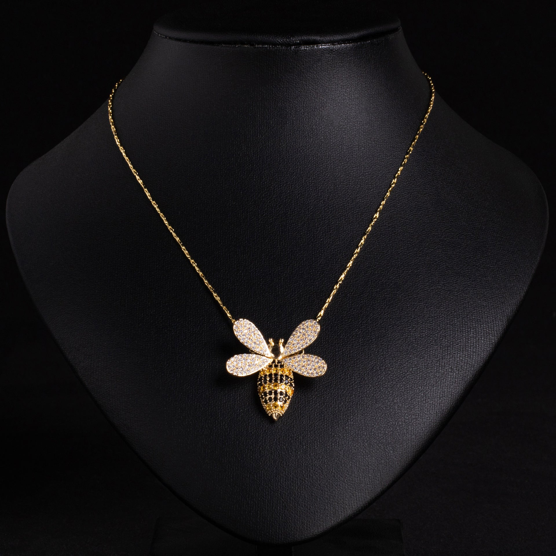 Internet Celebrity Hot-Selling Bee Zircon Ring Earrings Necklace Diamond-Studded Bee Pendant Exquisite Personality Sweet Set