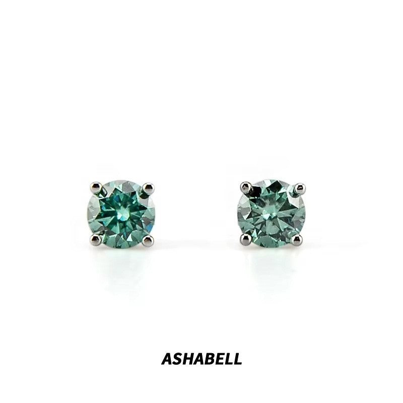 Four-Claw Moissanite Earrings High-End Simple Earrings S925 Sterling Silver Earrings for Women Blue Moissanite Earrings