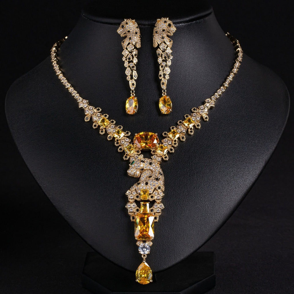 European and American Leopard Retro Design High-end Jewelry Evening Dress Accessories Elegant Jewelry Set Zircon Necklace for Women