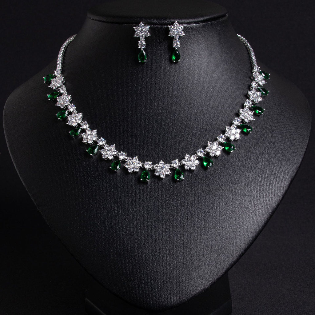 Cross-Border New Colorful Treasure Bridal Zircon Jewelry Set Inlaid with AAA Zircon Bridal Necklace Earrings Two-Piece Set