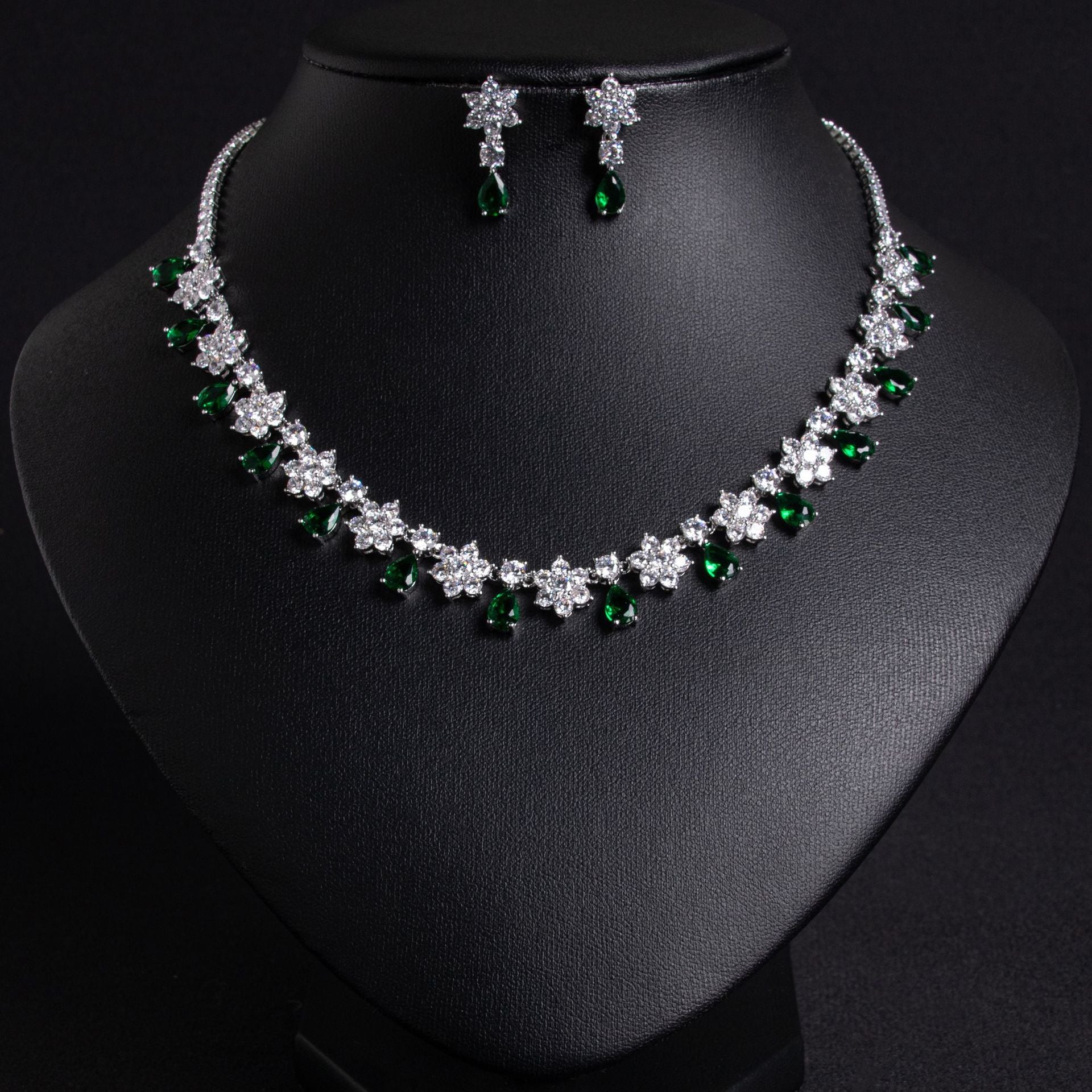 Cross-Border New Colorful Treasure Bridal Zircon Jewelry Set Inlaid with AAA Zircon Bridal Necklace Earrings Two-Piece Set