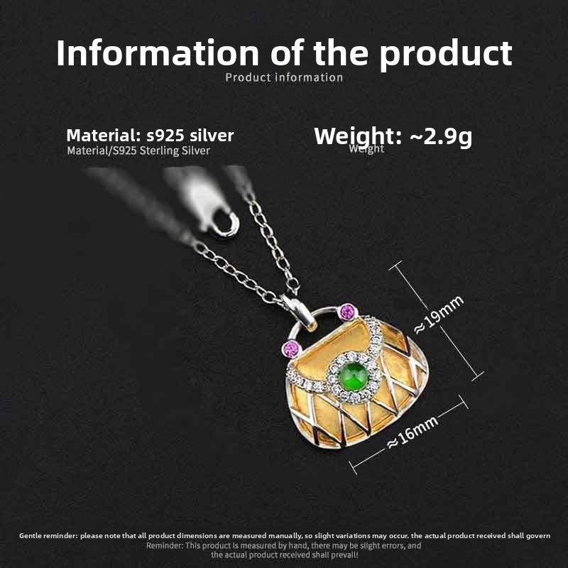 Italian Sterling Silver Gold-Plated Gemstone-Inlaid Wallet Women's Accessories Necklace Light Luxury Retro High-End Feel Women's New Necklace