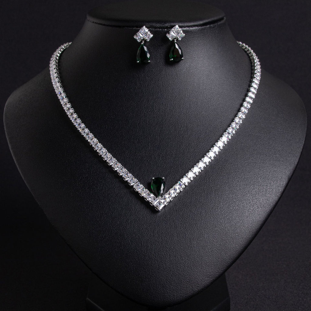 Elegant Simple Versatile Bridal Wedding Zircon Necklace Earring Set Wedding Dress Banquet Annual Meeting Ins Jewelry