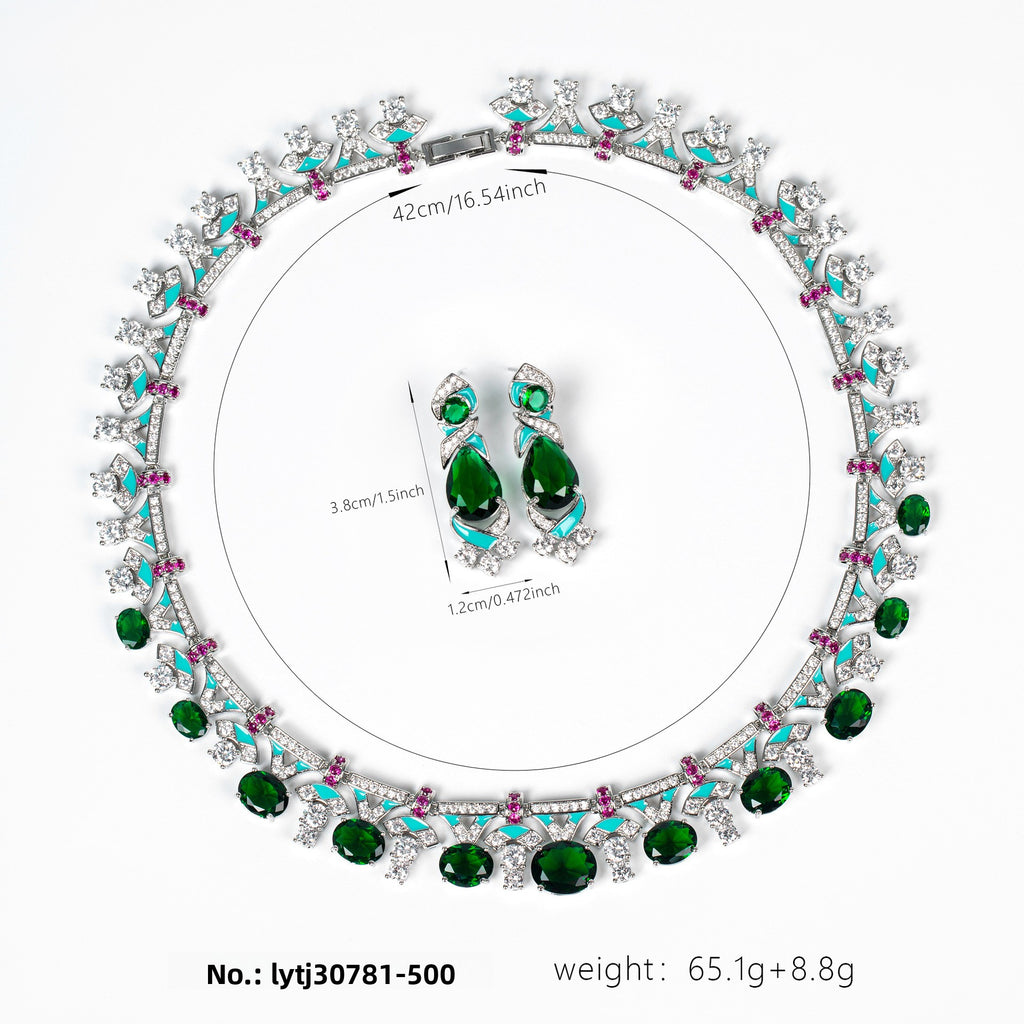 Cross-Border Same Style Necklace Irregular Pink Gem Luxurious Oil Drip Craft High-End Feel Women's Evening Collarbone Chain Jewelry for Women