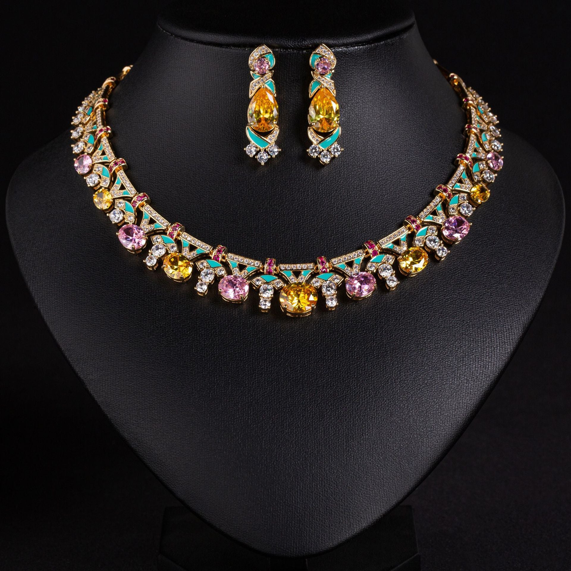 Cross-Border Same Style Necklace Irregular Pink Gem Luxurious Oil Drip Craft High-End Feel Women's Evening Collarbone Chain Jewelry for Women