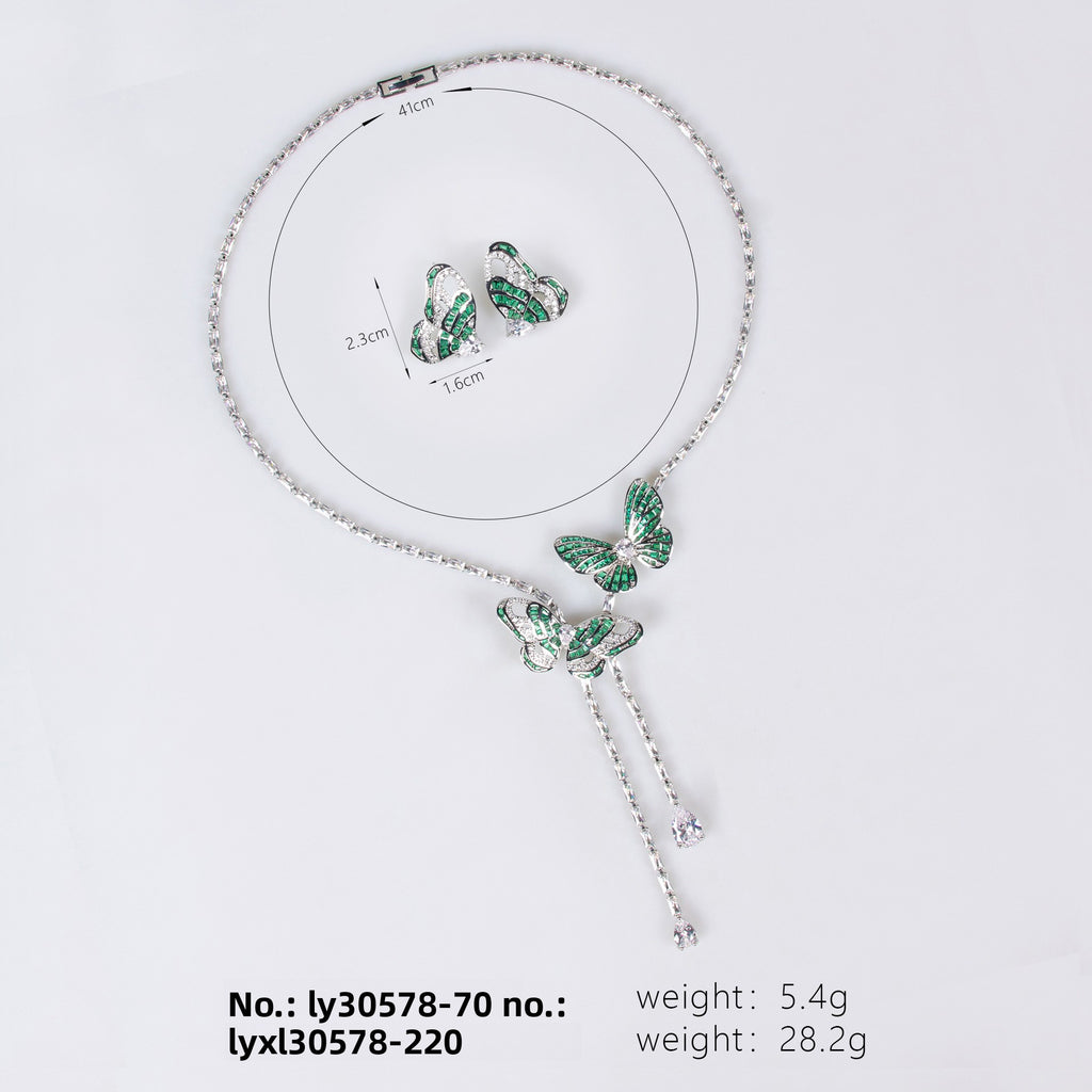 Cross-Border New Little Red Book Super Fairy Butterfly Tassel Necklace Light Luxury Butterfly Fairy Long Earrings Set Wholesale