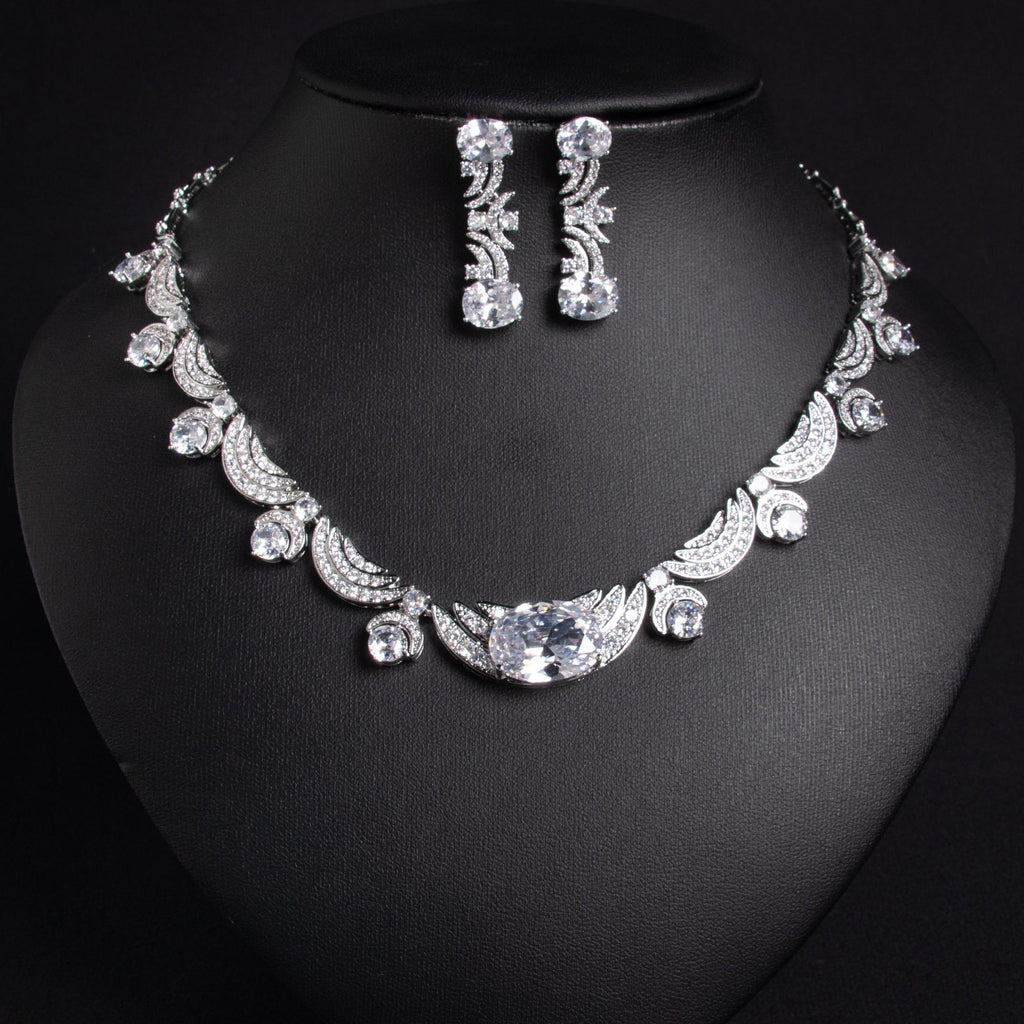 European and American Cross-Border New Zircon Necklace Jewelry for Women High-End Versatile Simple Zircon Necklace and Earring Set