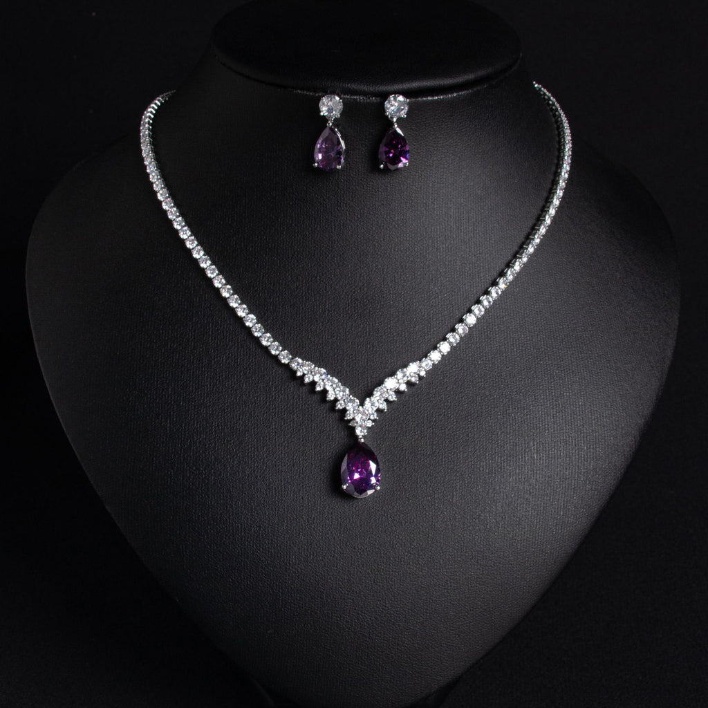Korean Version Cross-Border Zircon Bridal Necklace Women's Versatile Earring Set Two-Piece Accessories High-Quality Elegant