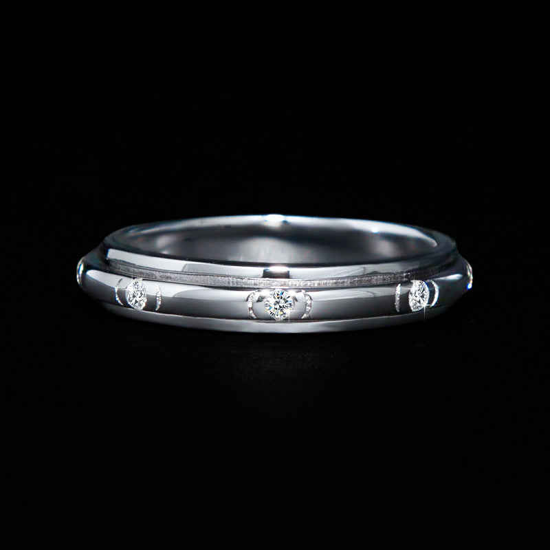 Moissanite Men's Ring S925 Sterling Silver Inlaid Diamond Men's Ring 18K White Gold Plated Fashionable Elegant Men's Diamond Ring