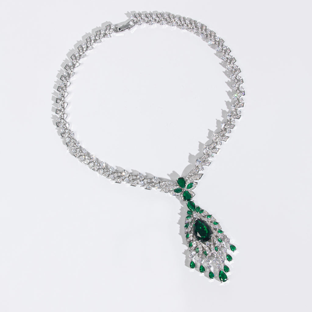 European and American Zircon Water Drop Zircon Necklace Light Luxury High-end Collarbone Chain Niche Fashion Earring Set Accessories Wholesale for Women