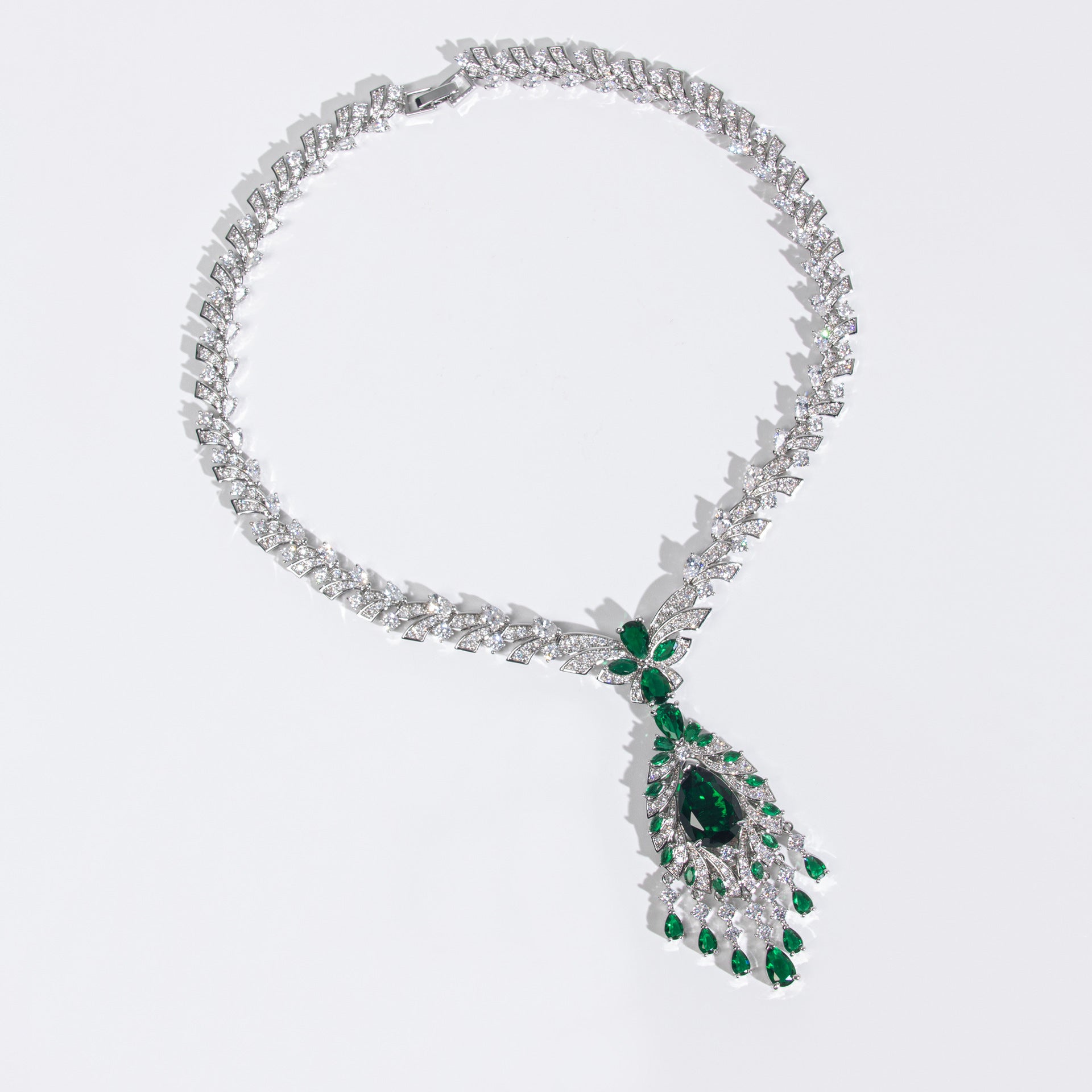 European and American Zircon Water Drop Zircon Necklace Light Luxury High-end Collarbone Chain Niche Fashion Earring Set Accessories Wholesale for Women