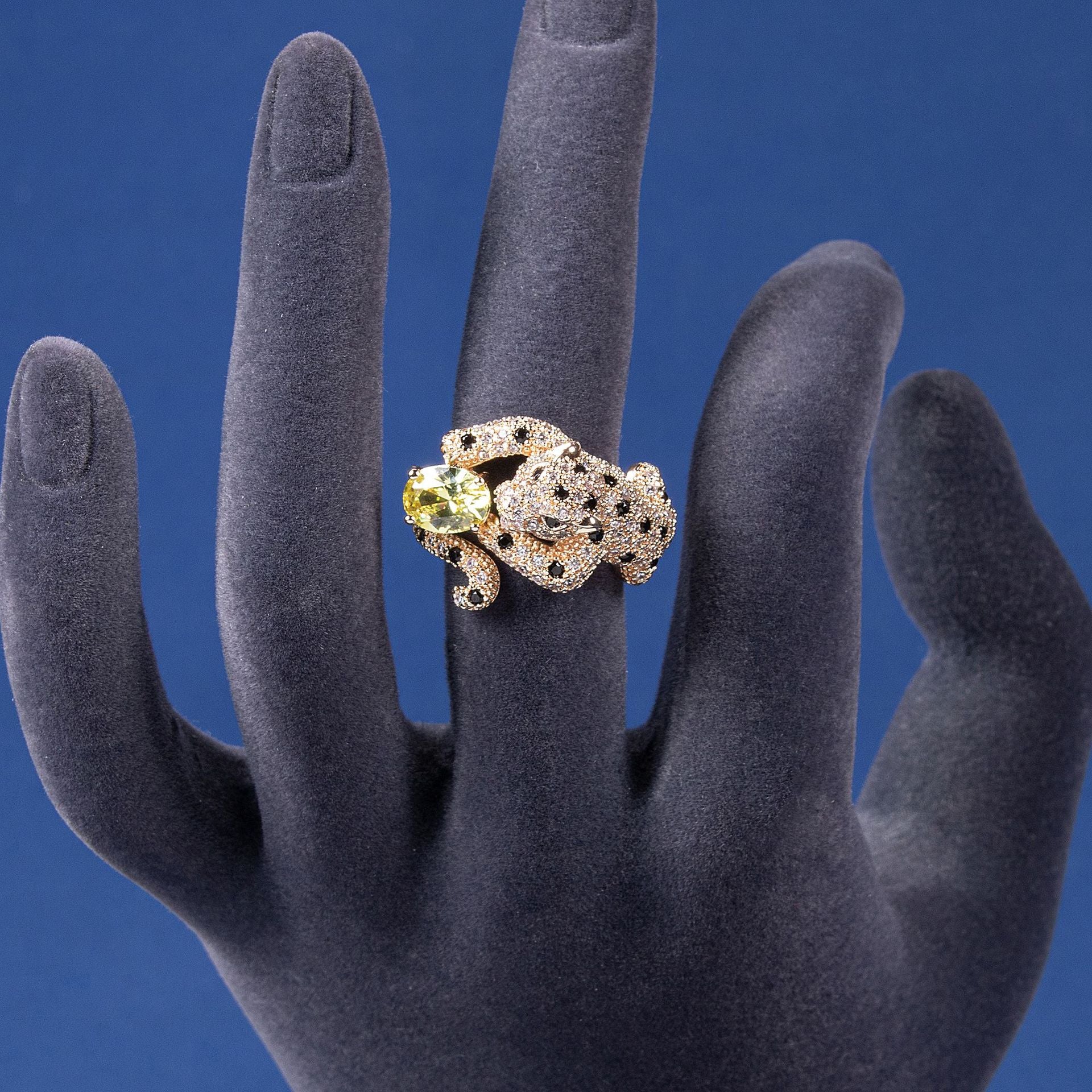 Cross-Border New European and American Style Jewelry Vintage Commuter Open Ring Leopard Gemstone Ring Jewelry Wholesale