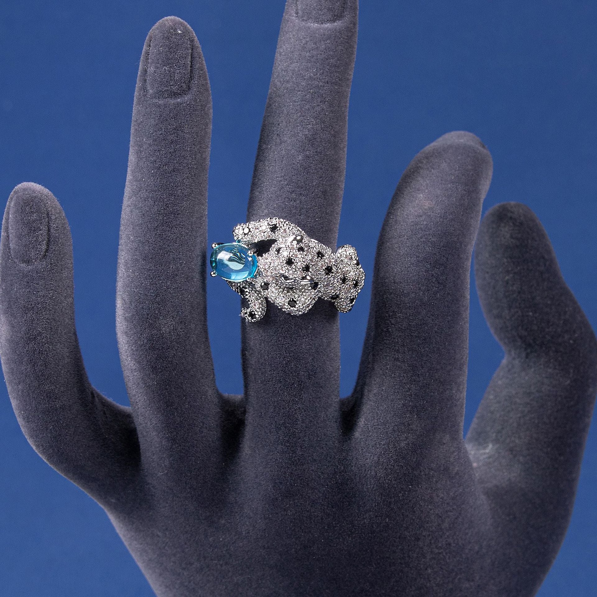 Cross-Border New European and American Style Jewelry Vintage Commuter Open Ring Leopard Gemstone Ring Jewelry Wholesale